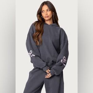 Edikted charcoal Hoodie with Pink bows on sleeve